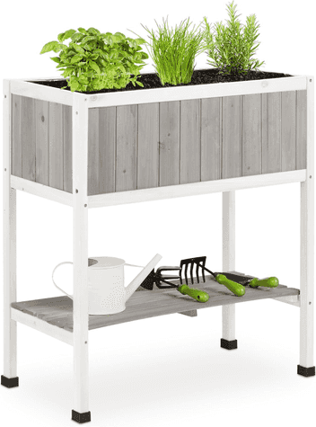 Relaxdays Huerto Urbano Madera con balda de herramientas