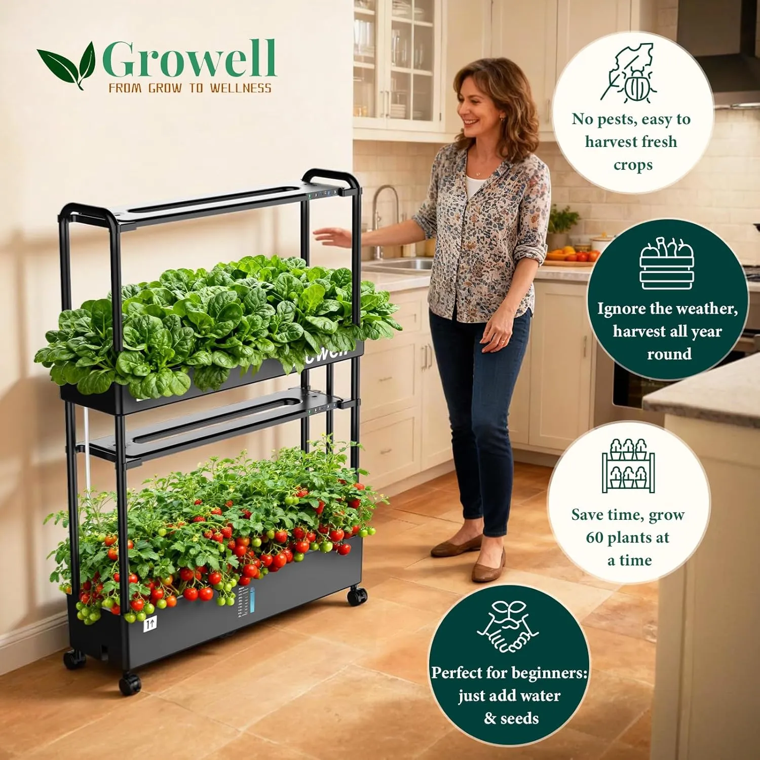 Growell Sistema Hidropónico Vertical 60 Pods